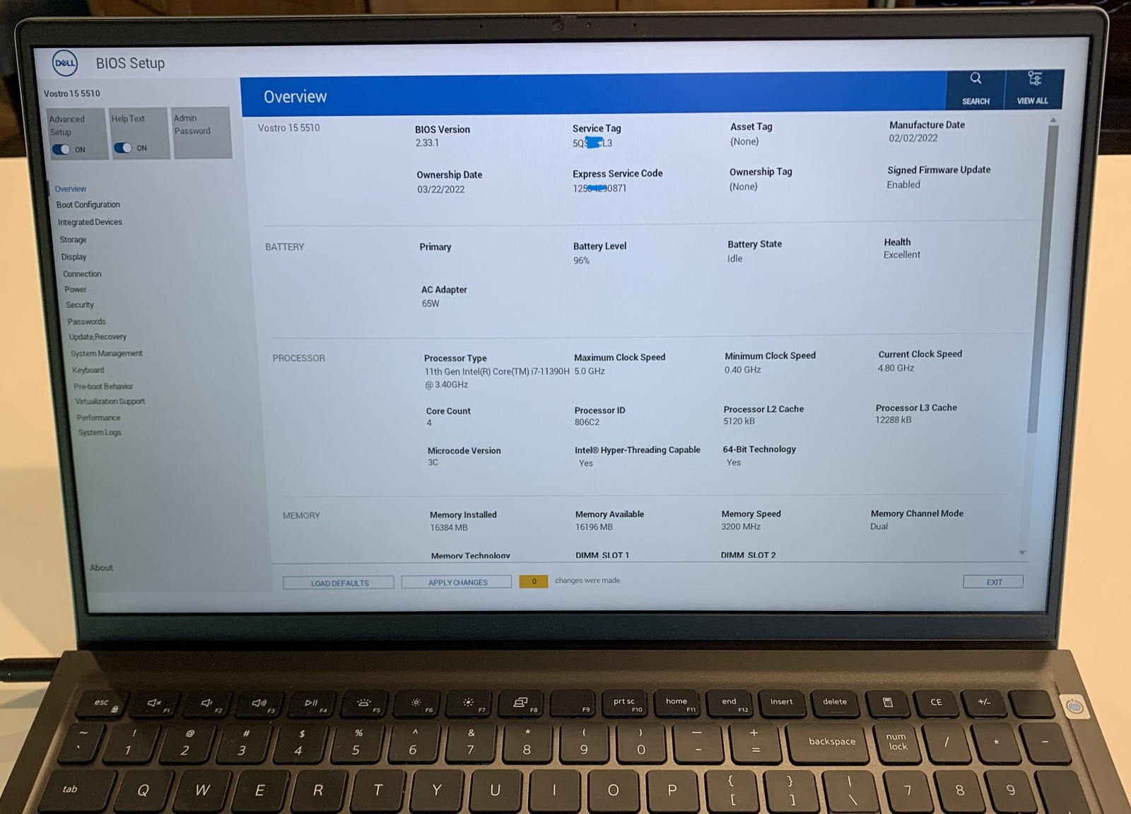 Dell Vostro 15 5510 Laptop i7-11390H 16GB 256GB Backlit keyboard Win11 Pro