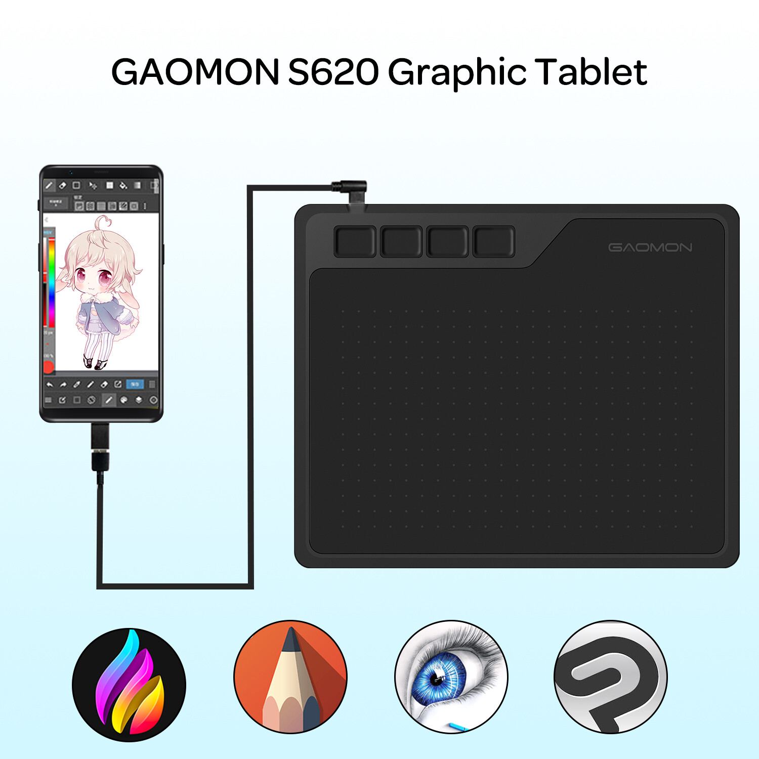 Graphics Drawing Tablet Osu! Signature 8192 Pen 4 Express Key GAOMON S620 6.5 in