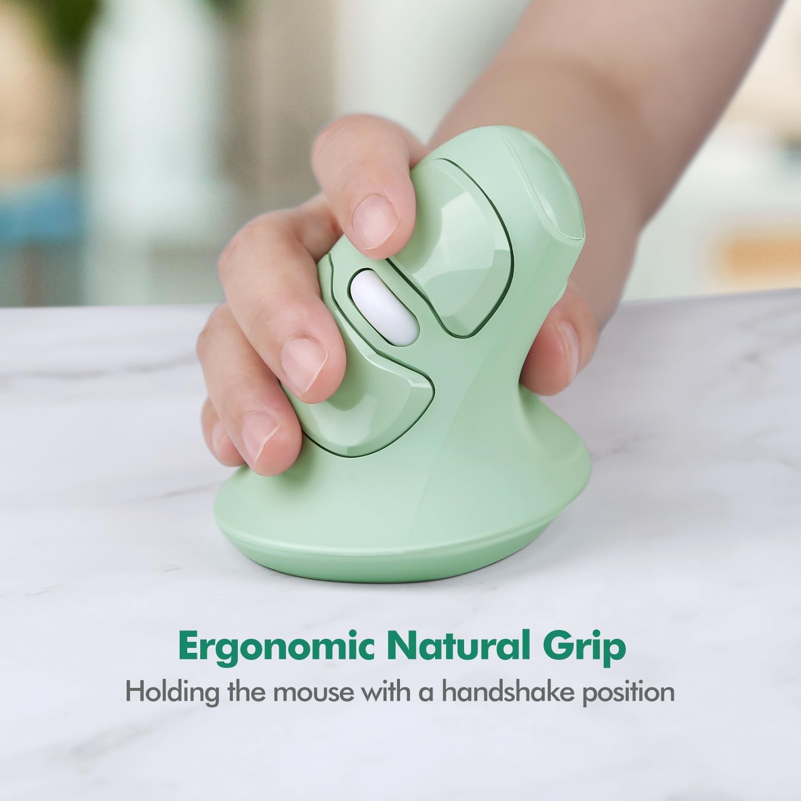 Ergonomic Vertical Wireless Mouse TypeC Receiver 800/1200/1600 DPI PC Green