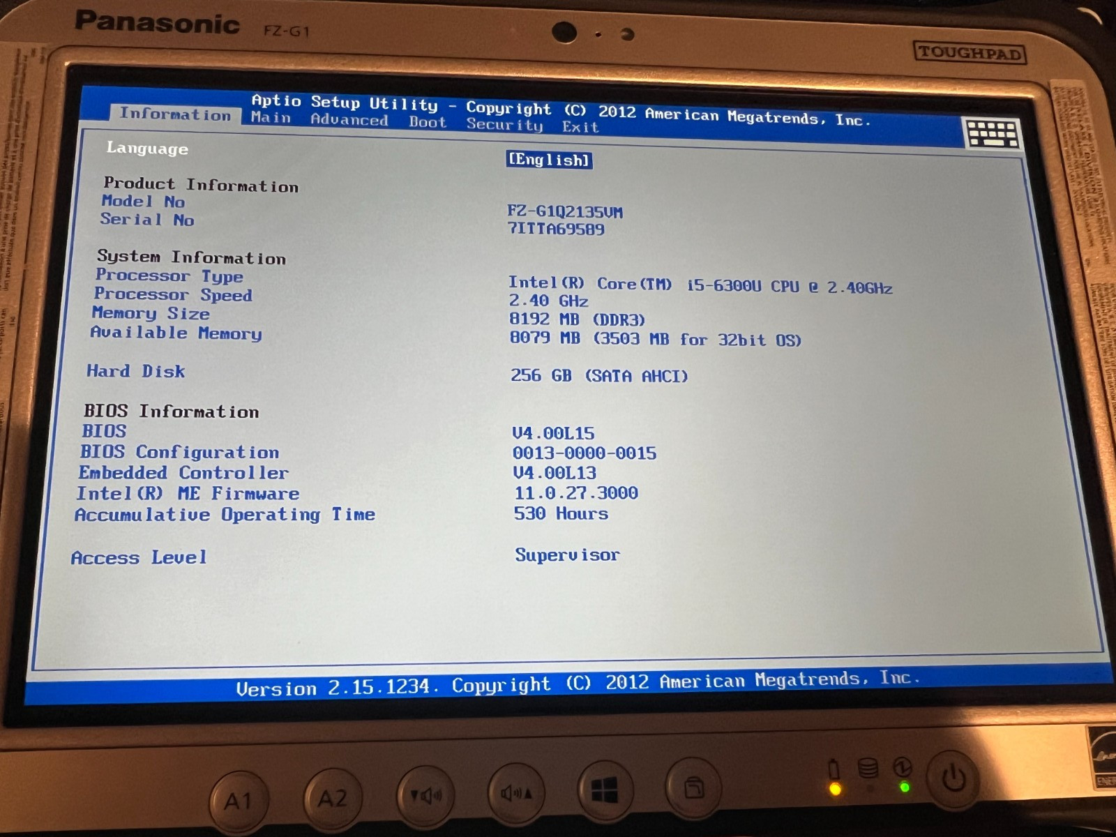PANASONIC TOUGHPAD FZ-G1 i5 2.4GHz 8GB256G SSD MK4 Smartcard Reader WIN10 NEW