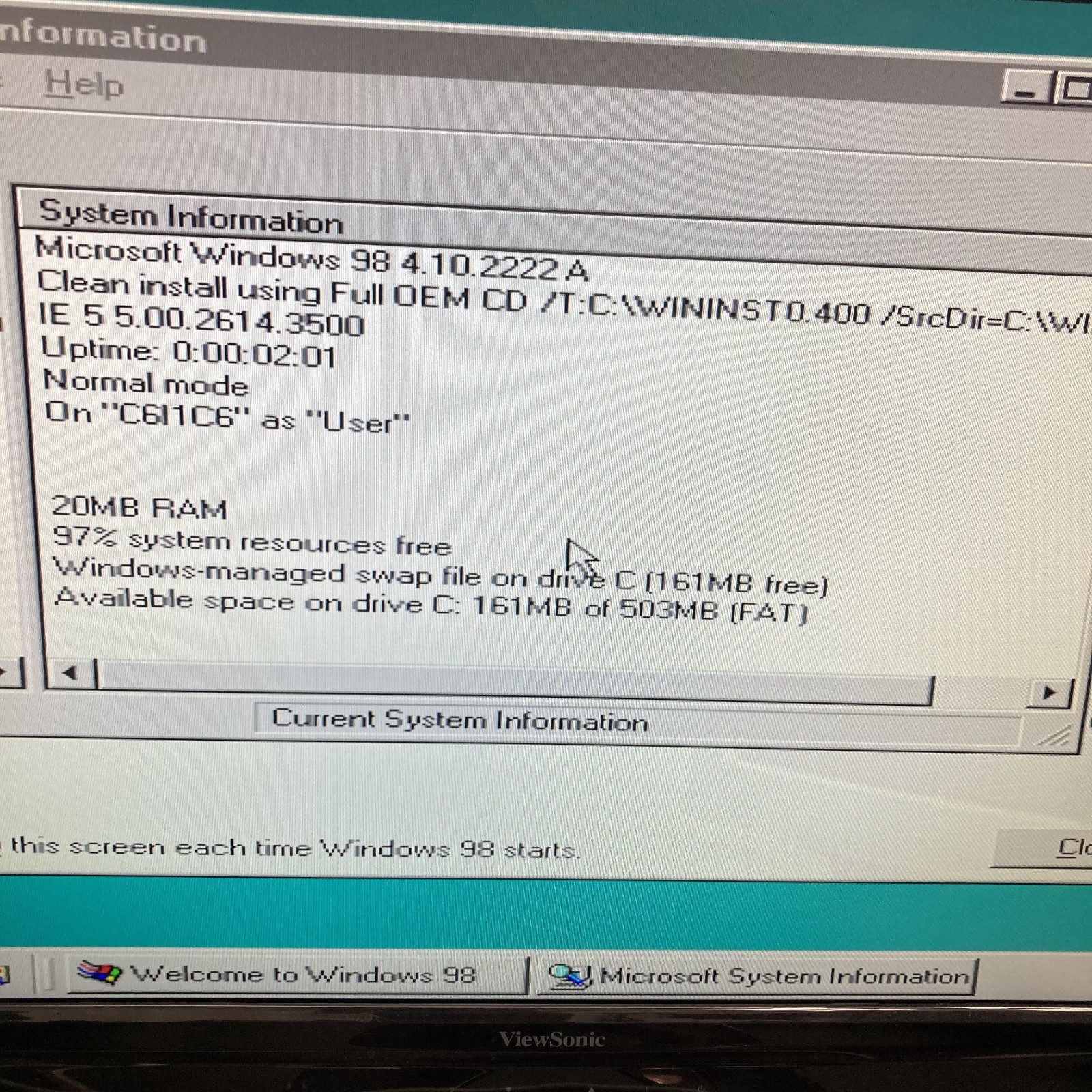 Canon Innova 486V 66 MHz 20MB RAM 10GB HDD Desktop PC No Cover Windows 98