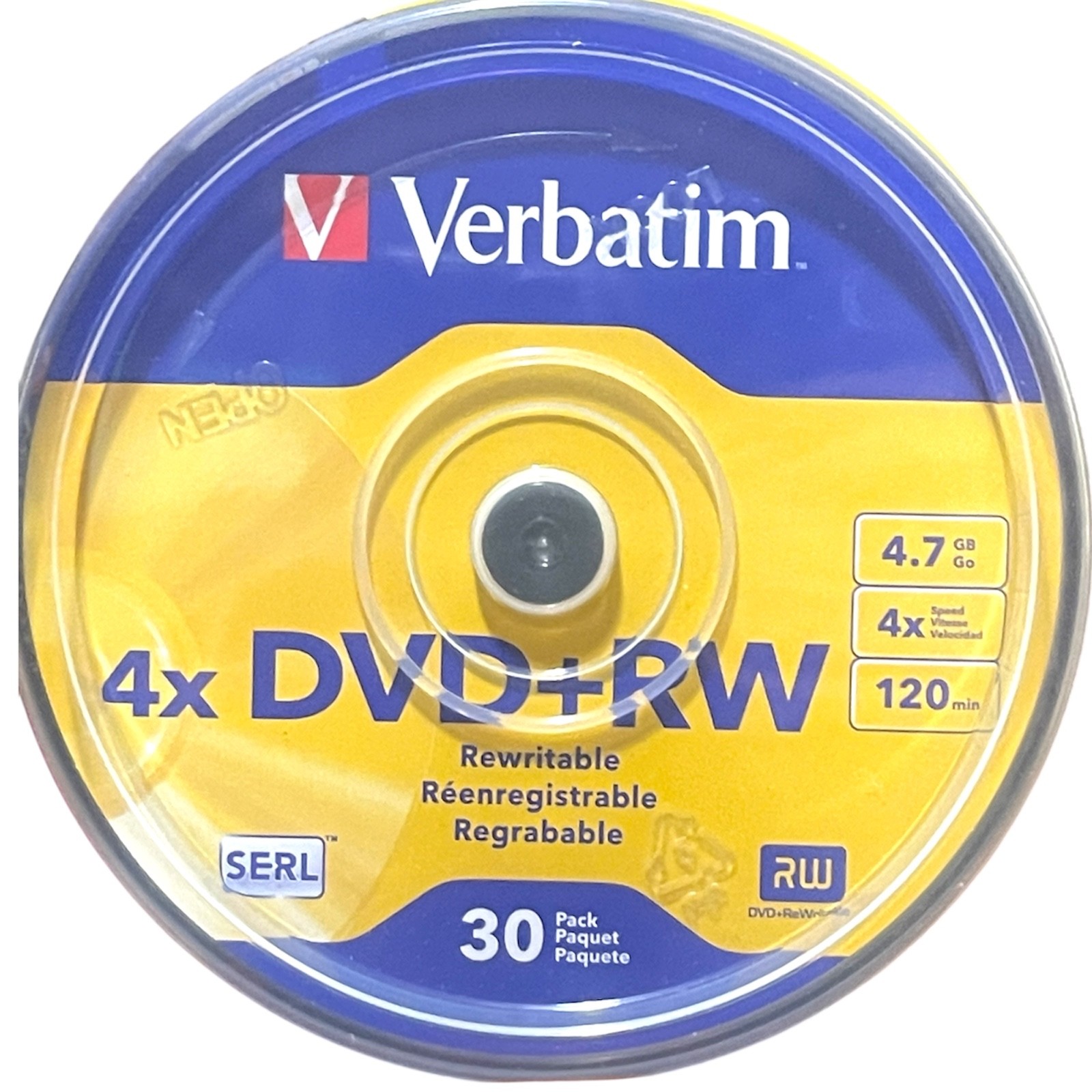 30 Verbatim Blank 4X DVD+RW Logo Branded 4.7GB Rewritable DVD Disc 94834