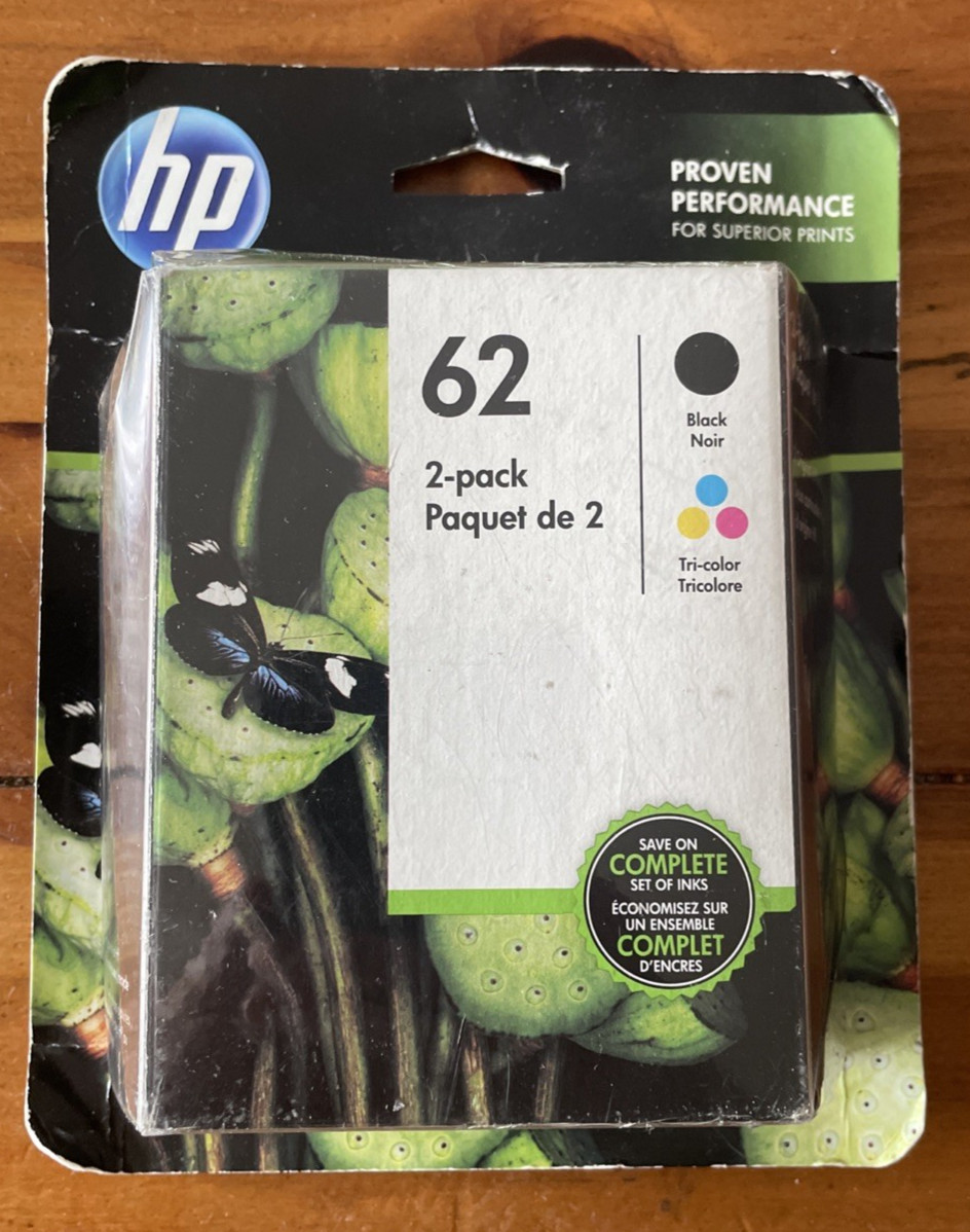 HP 62 Black Tri-Color Ink Cartridge N9H64FN C2P04AN C2P06AN Exp 2022 Retail Box