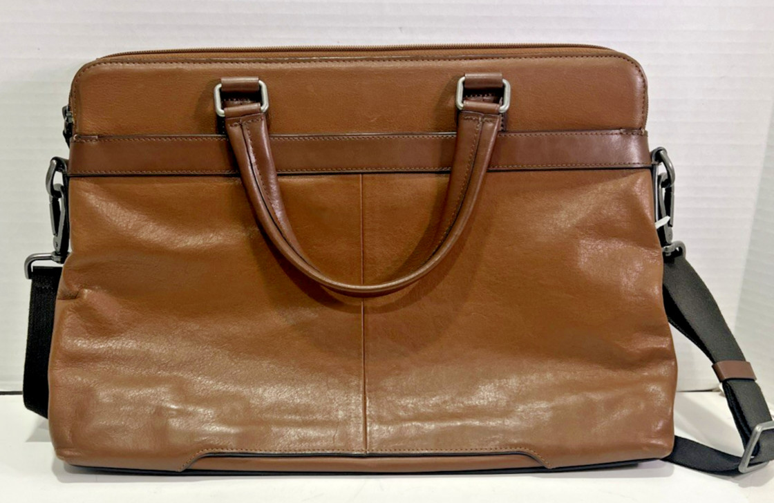 Tumi Tafton Double Zip Brown Leather Shoulder Messenger Bag 15” laptop 69714UMO