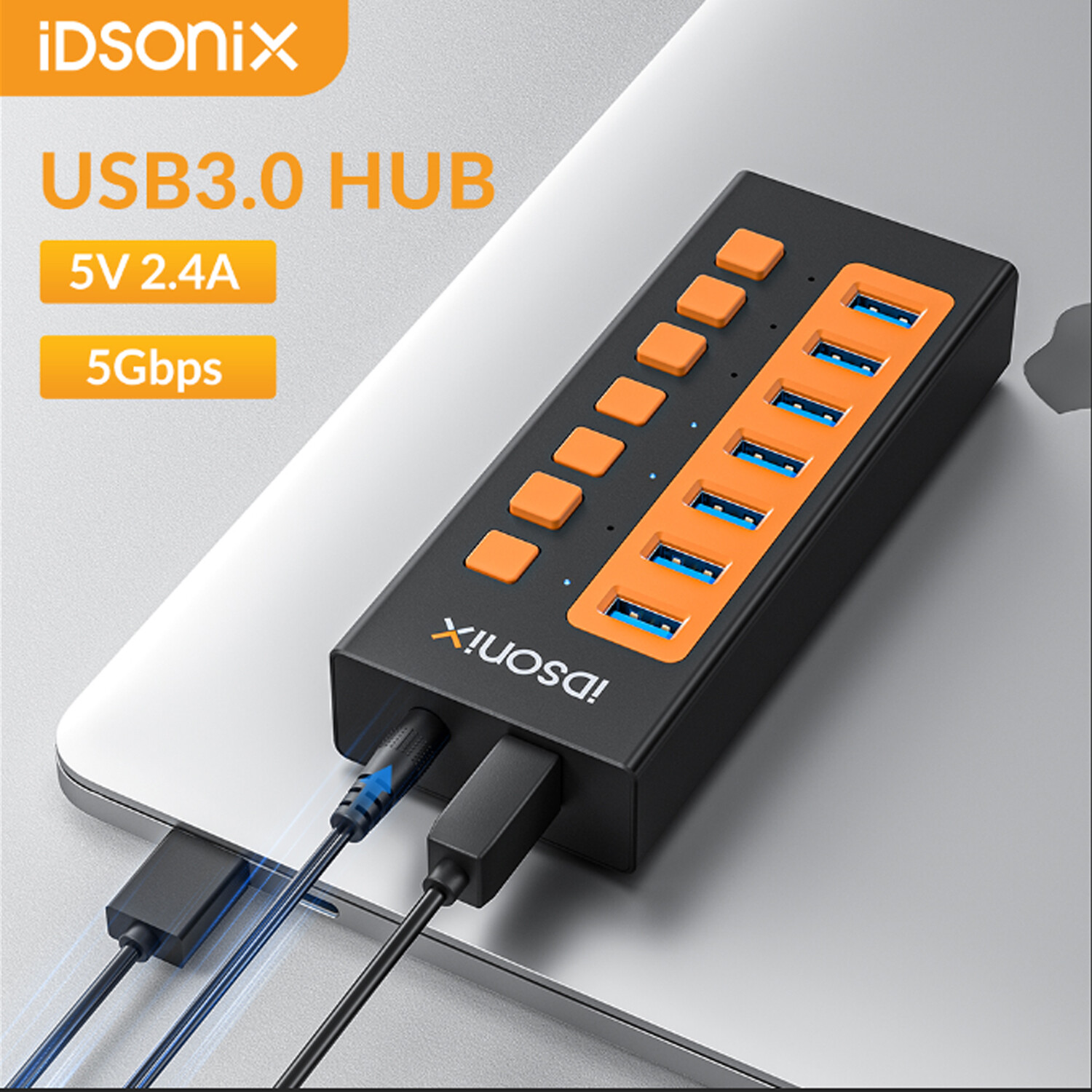 IDsonix 7Port USB 3.0 High Speed HUB+ AC Power Adapter Black + USB Cable USA