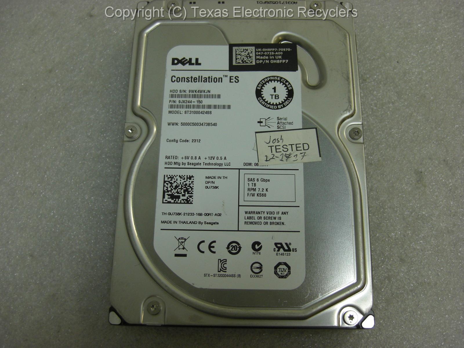 Dell Seagate st31000424ss 9jx244-150 0u738k 1TB SAS Hard Drive Tested
