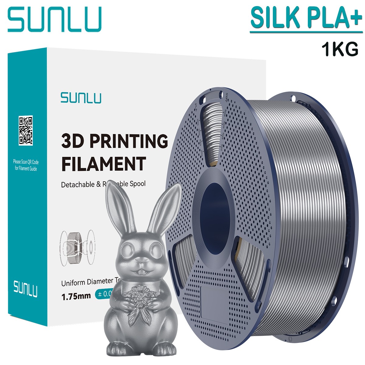 SUNLU Gray SILK PLA+ 3D Printer Filament 1.75MM SILK 1KG Glossy SILK +/-0.02mm