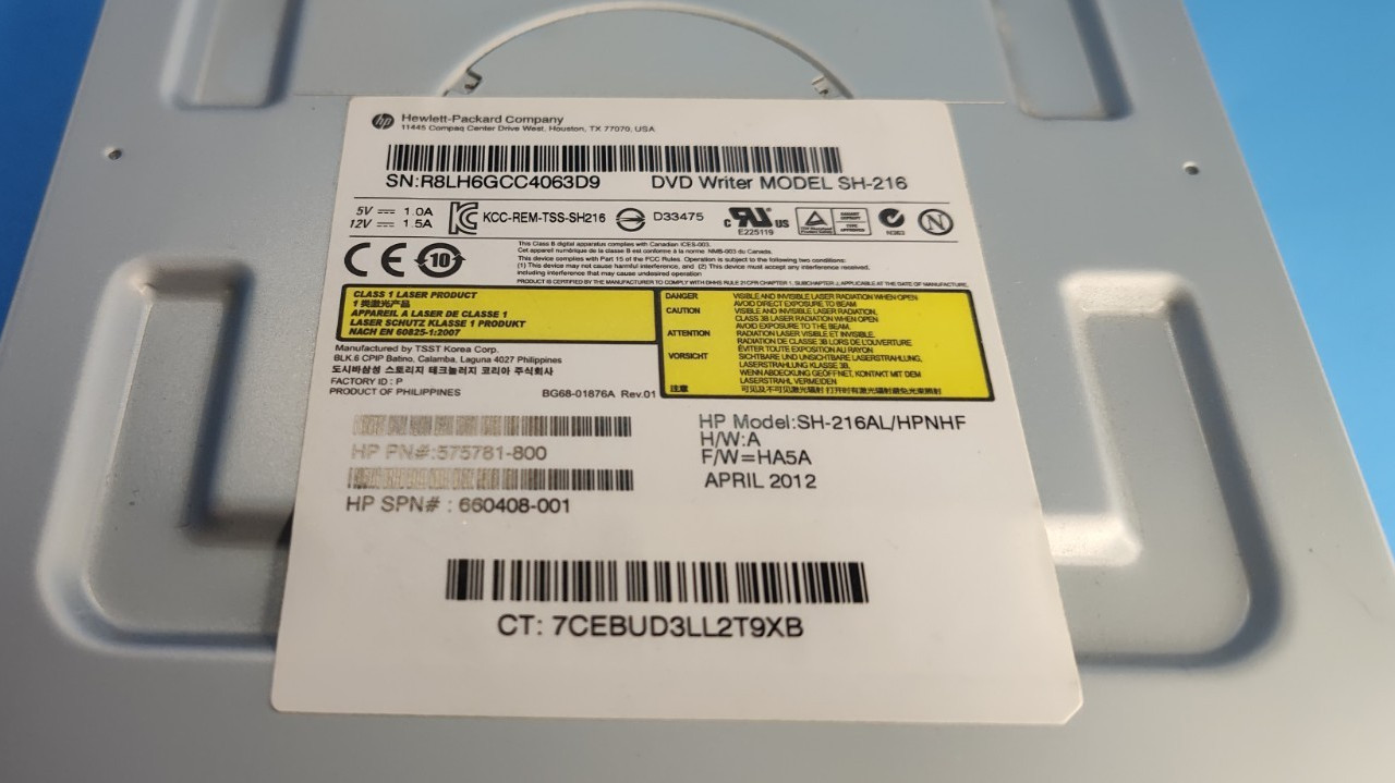 HP Internal 16X SATA Super Multi CD/DVD±RW Rewritable Drive SH-216 581600-001