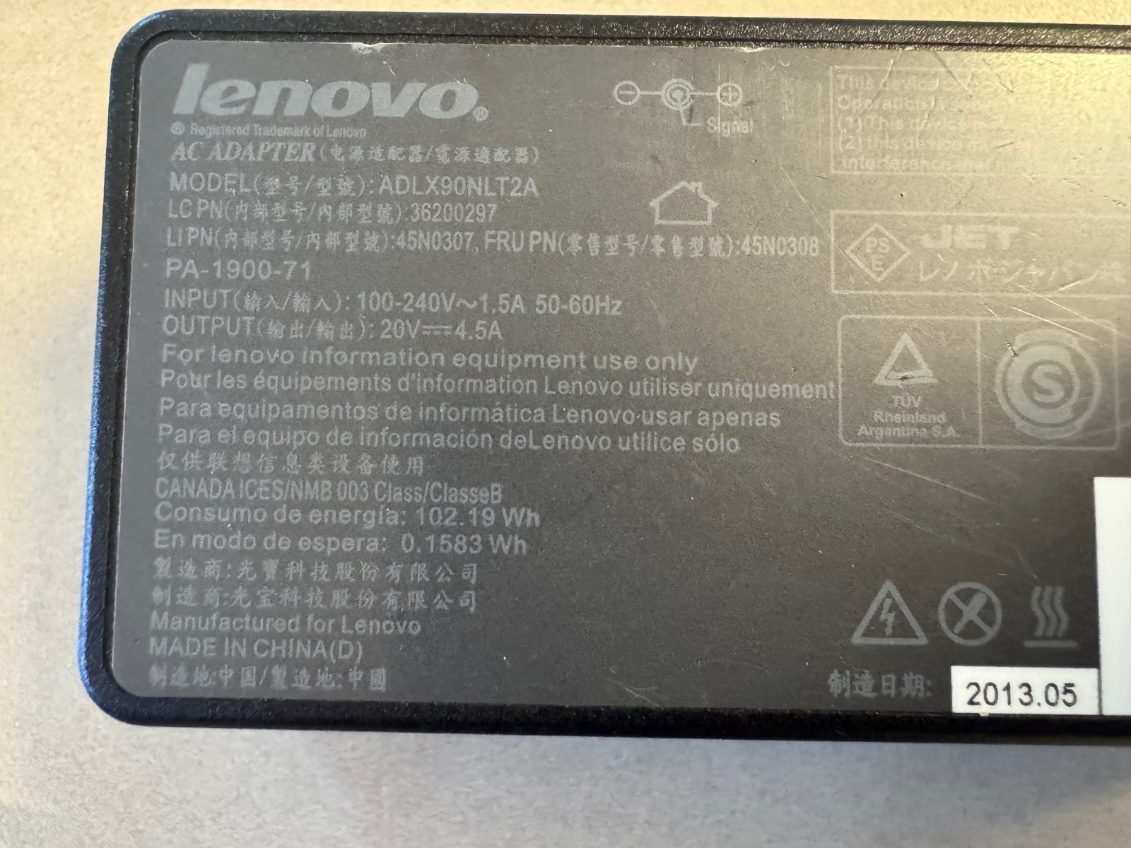 Lot of 4 Genuine Lenovo AC Adapter ADLX90NLT2A 90W 20V-4.5A Yellow Tip Round