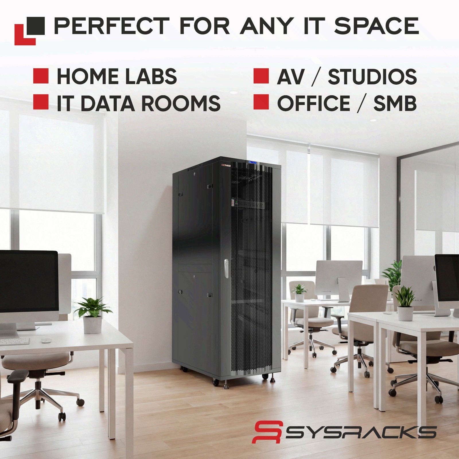 Sysracks 32U 24” Deep IT Network Data Server Rack Cabinet