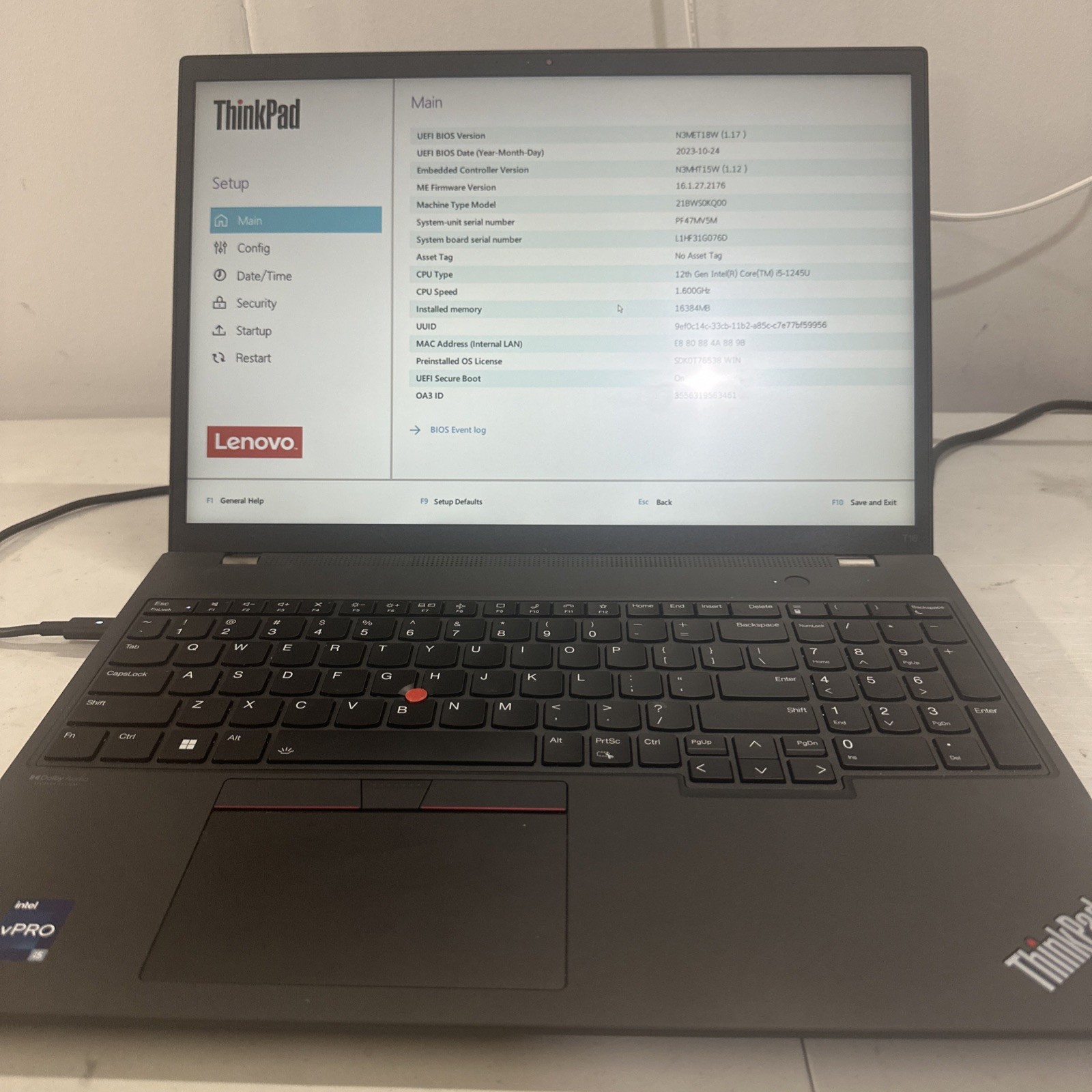 Lenovo ThinkPad T16 Gen 1 Laptop 16″ LCD, Intel I5-1245U, 16GB RAM, NO SSD