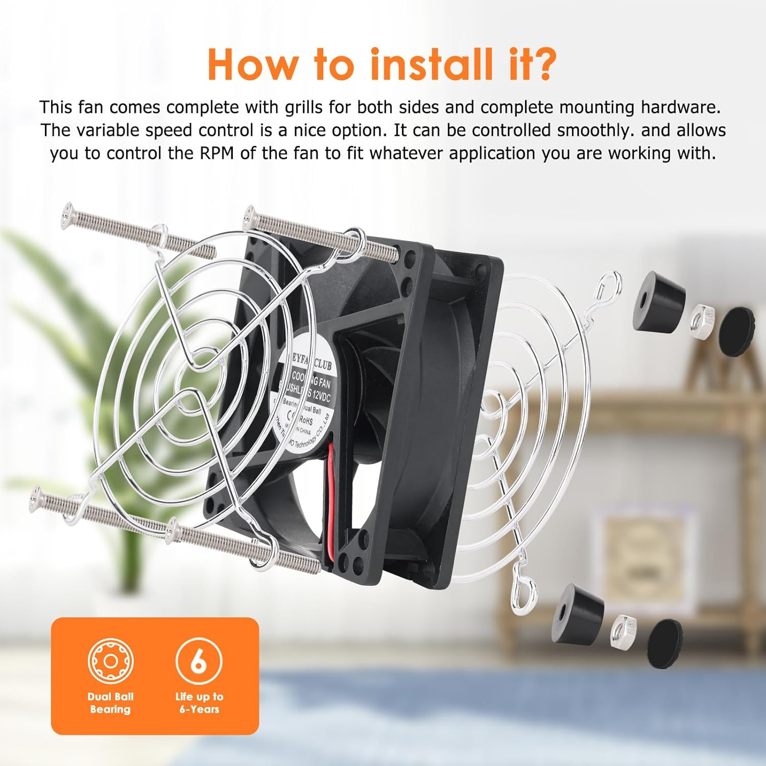 80Mm Small Computer Fan with AC Plug, 110V 120V 220V 240V Fan with Speed Control