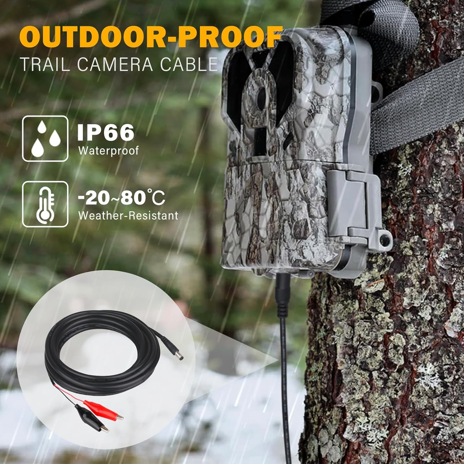 79-Inch Trail Camera Power Cord (2 Pack with Alligator Clips,5.5X2.1Mm DC Extern