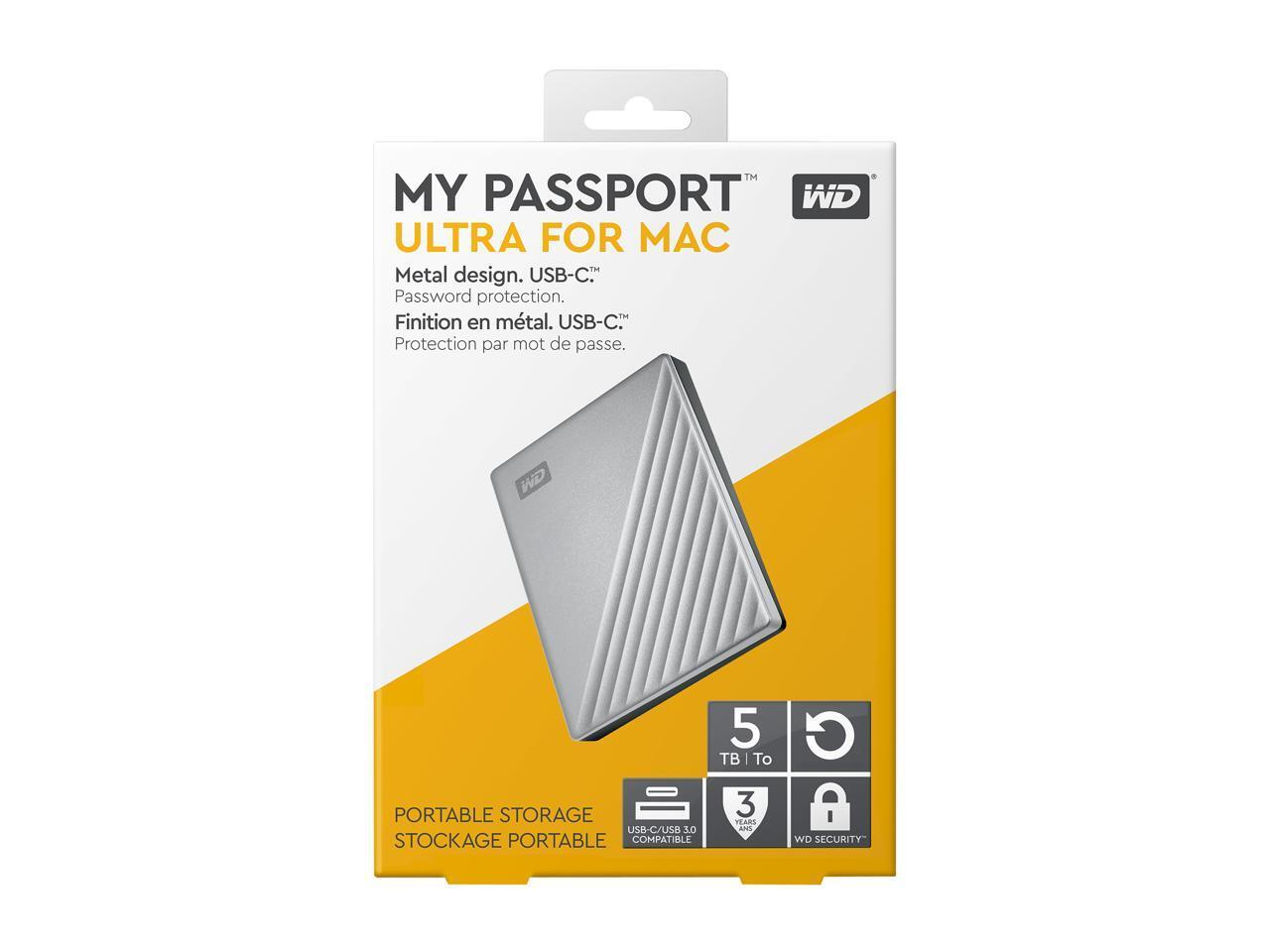 WD 5TB Silver My Passport Ultra Portable Storage External Hard Drive USB-C for M