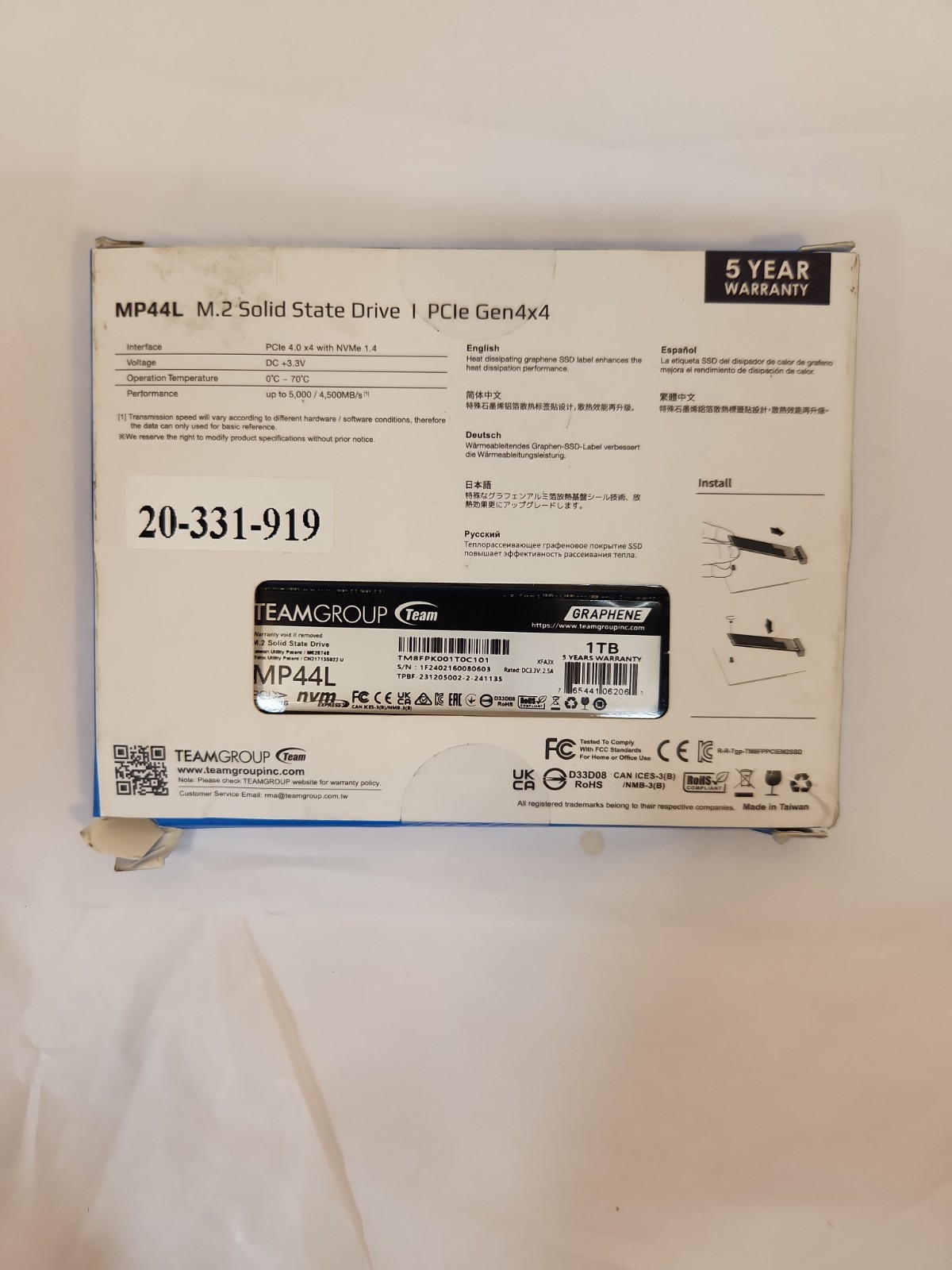 TEAMGROUP MP44L 1TB SLC Cache NVMe M.2 2280 Laptop&Desktop SSD TM8FPK001T0C101