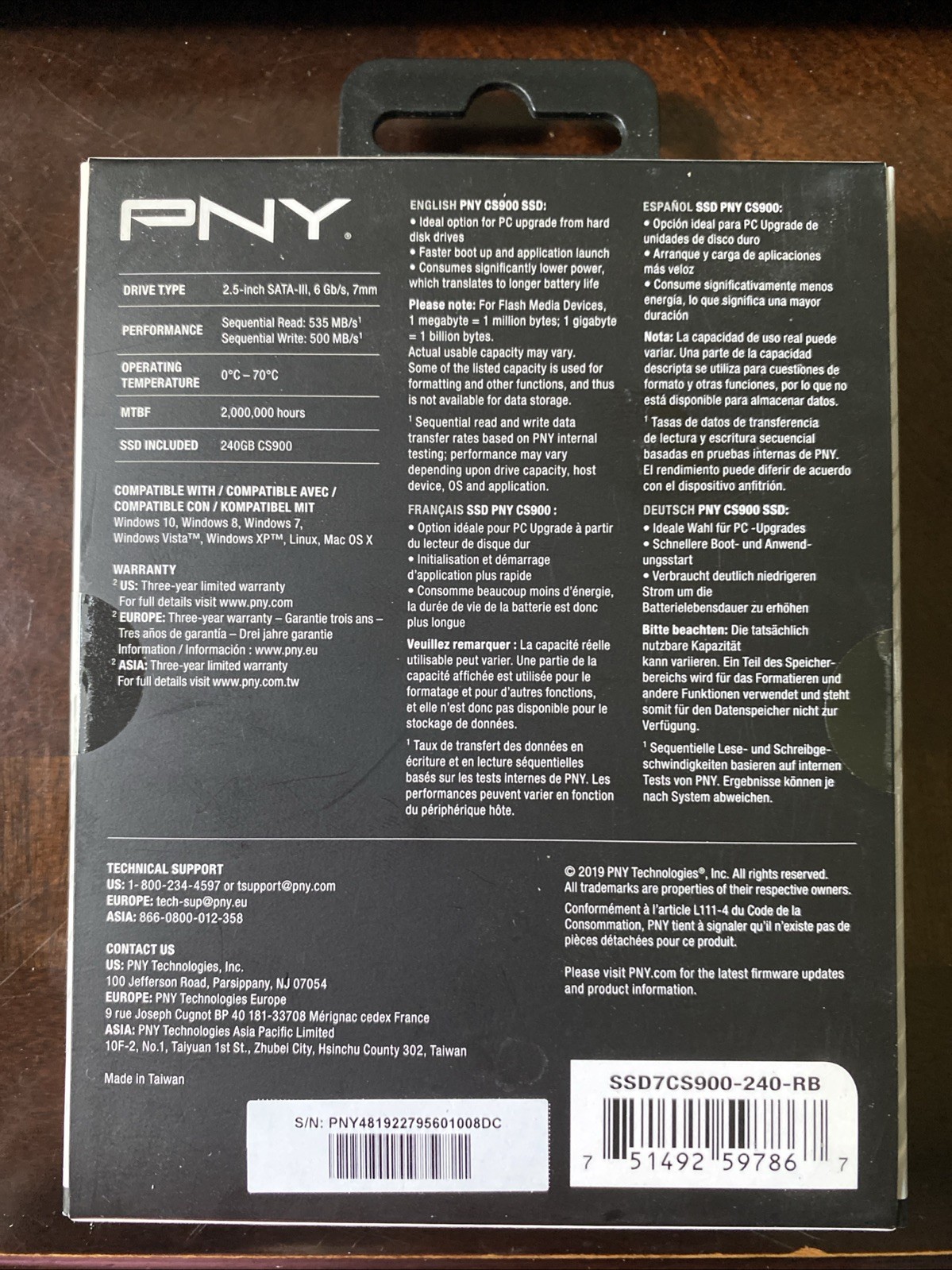 NEW / SEALED PNY CS900 SATA III Internal 240GB 2.5 Inch SSD (SSD7CS900-240-RB)