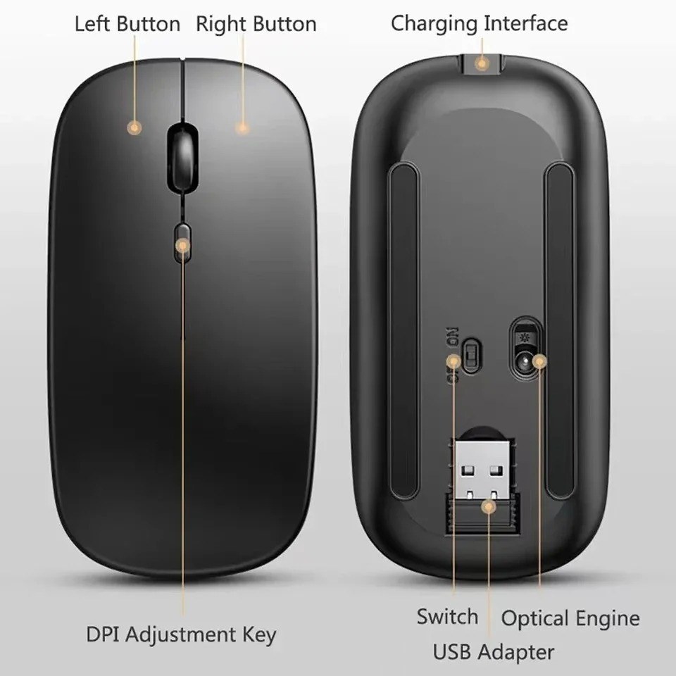 Rechargeable Wireless Mouse Bluetooth 2.4G Dual Mode USB Receiver PC Laptop
