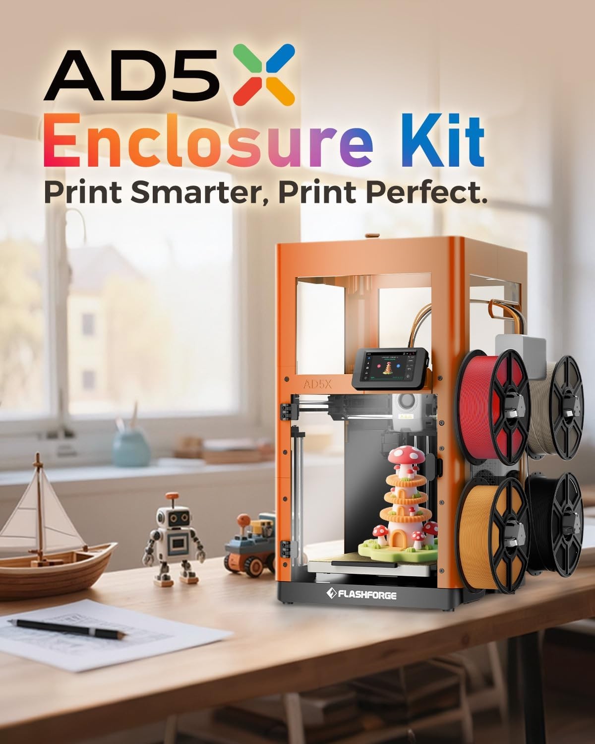 FLASHFORGE AD5X 3D Printer Enclosure Kit DIY Colors & Style Noise&Odor Reduction