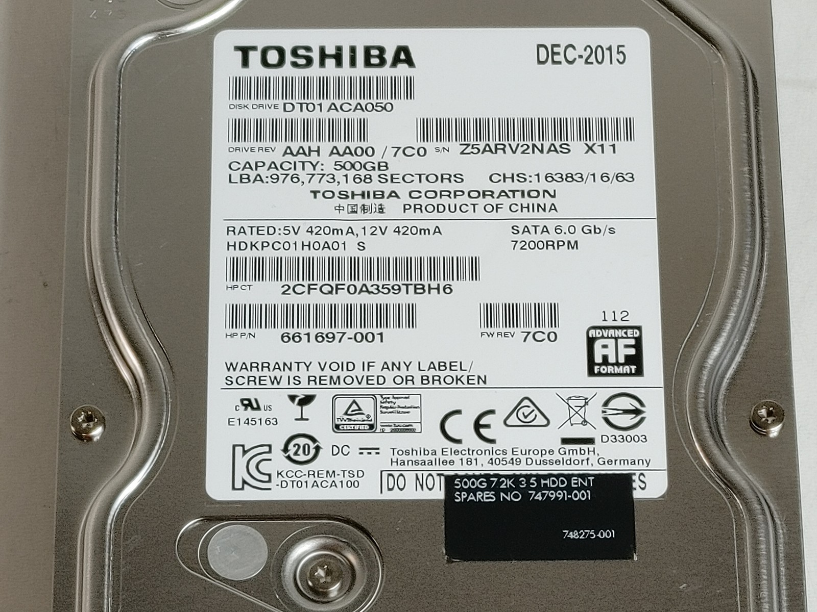 Toshiba DT01ACA050 500 GB SATA III 7.2K 3.5 in Desktop Hard Drive