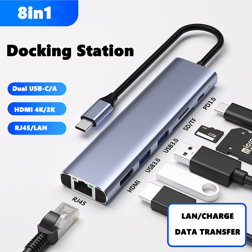 8-in-1 USB-C 4K HDMI Hub/Adapter 100W Laptop Power HDMI/RJ45 Ethernet/PD Charger