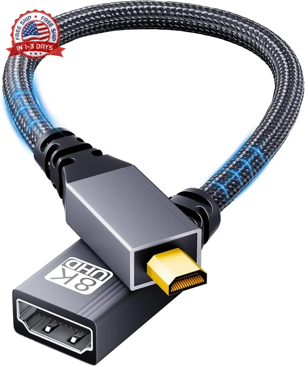 8K Micro HDMI to HDMI Adapter, 8K@60HZ 4K@240Hz Micro HDMI Male to Female Adapte