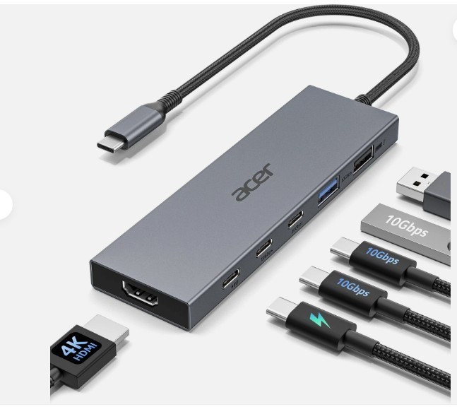 6-in-1 USB C Hub 10Gbps, USB C to HDMI Adapter 4K@60Hz, 2×USB-C 3.2, 1×USB A …