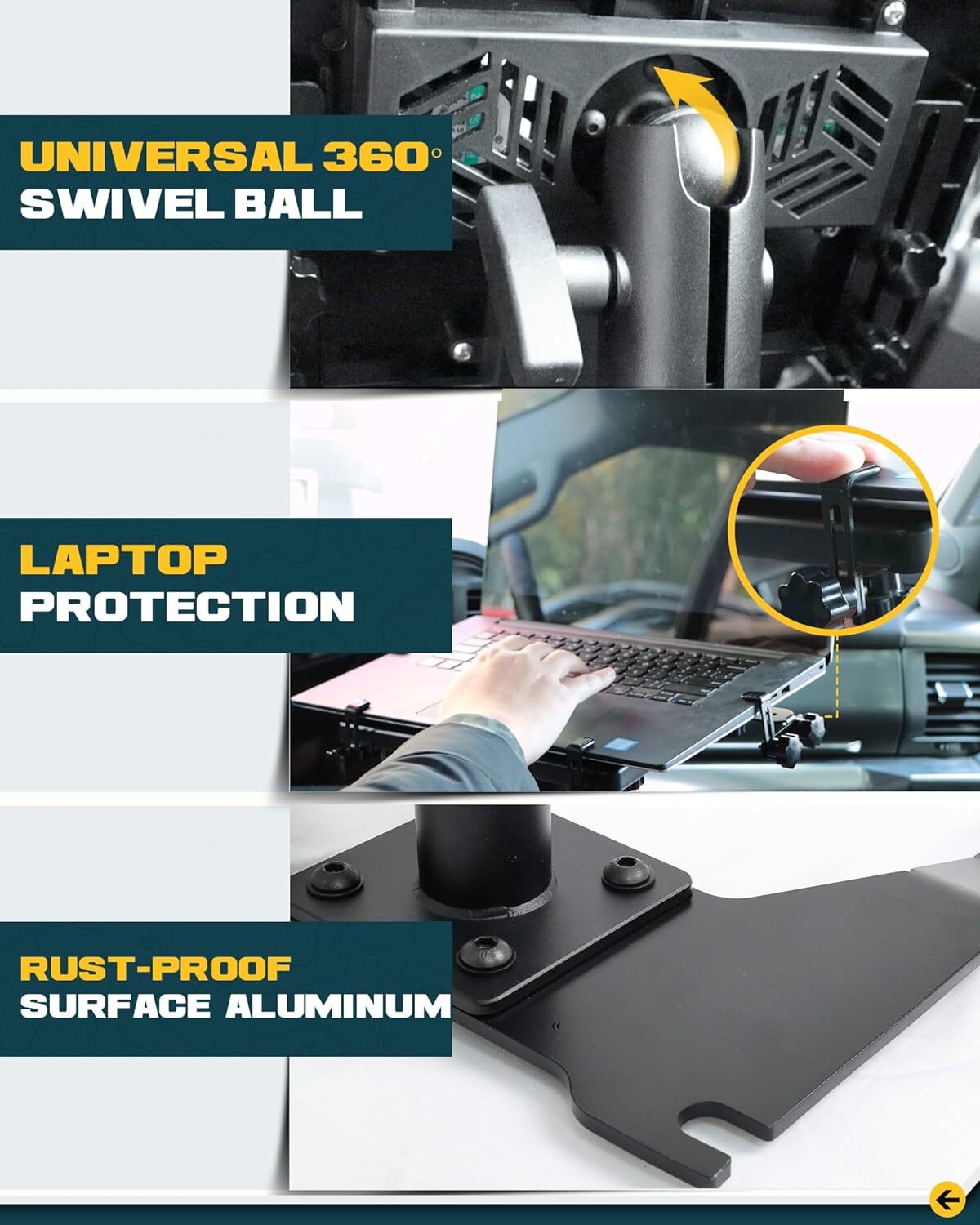 Truck Laptop Mount Fit for Toyota Tacoma 2024 2025 Adjustable Aluminum No-Drill
