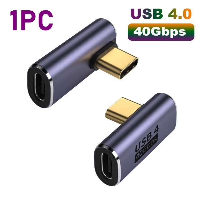 90 Degree USB-C Male to Female Adapter, 1 Pack – 100W Type-C Extender in Purple
