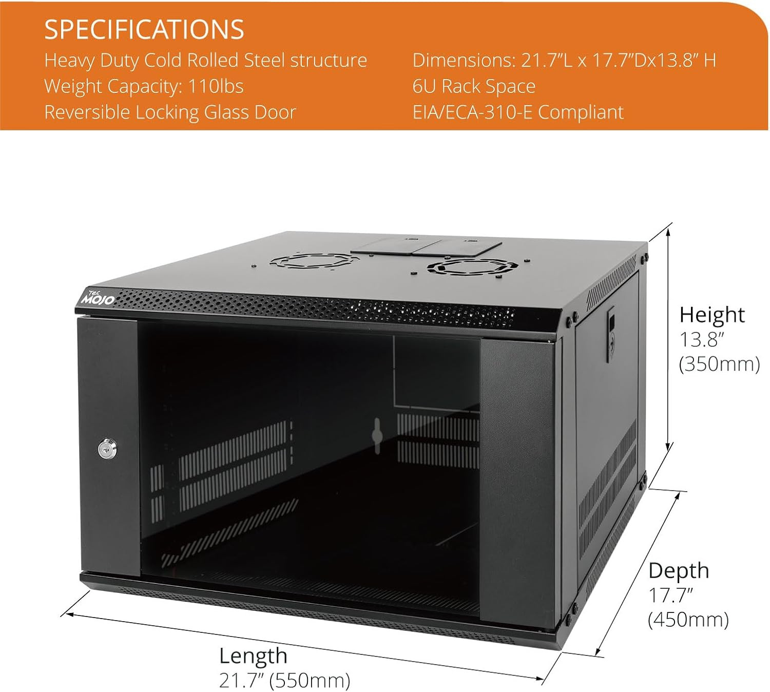 6U Wall Mount Server Cabinet IT Network Rack Enclosure Lockable Door and Side Pa