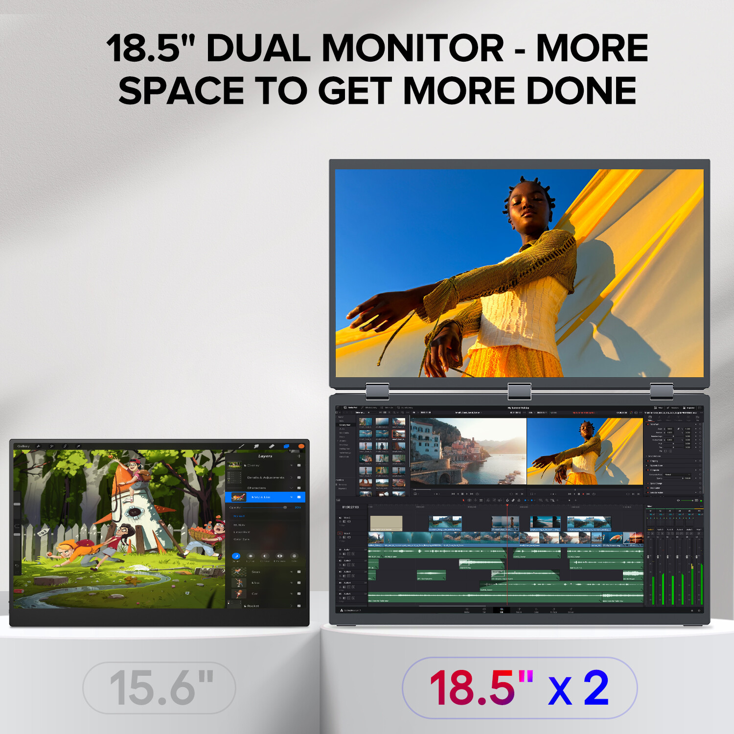 UPERFECT 18.5″ 100Hz Dual Monitor Portable Folding FHD Monitor Screen Extender