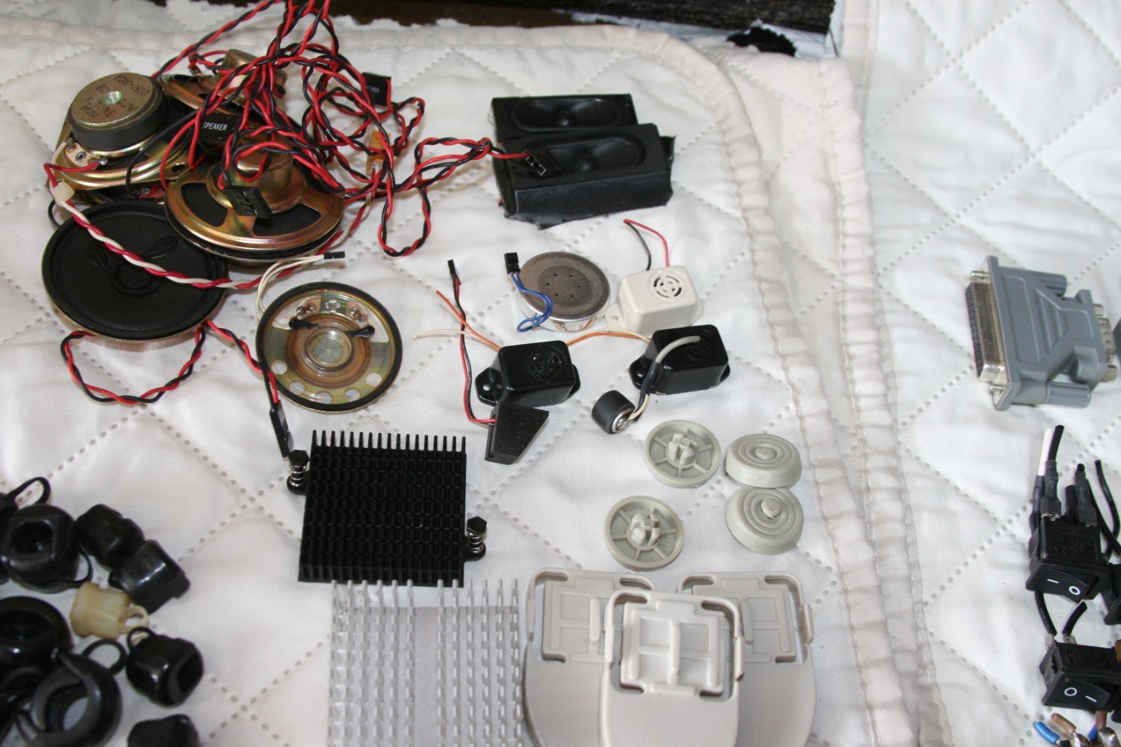 Misc Computer Parts, fans, switches,speakers, see description.