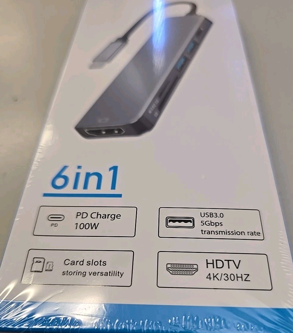 New Sealed – 6 in 1 Type C USB Hub – Type C, USB 3.0 4K HDMI, Card Slots -NEW!
