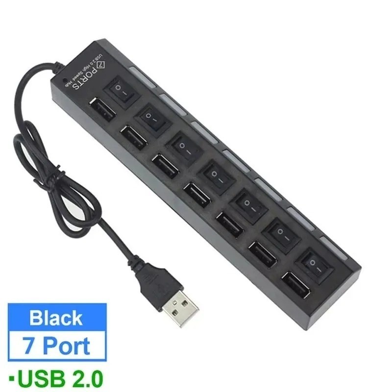 7-Port USB 2.0 Splitter – Switch Extension Hub for PC, Laptop & Desktop