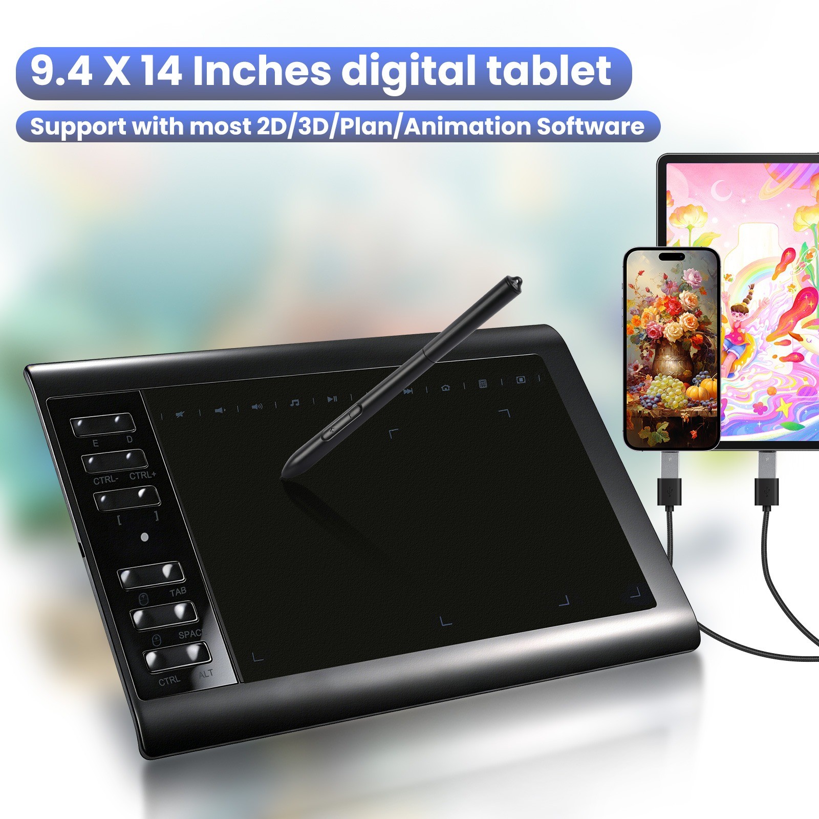 VIN1060 Plus Graphic Drawing Tablets Digital Pen Tablet for Mac, Windows Android