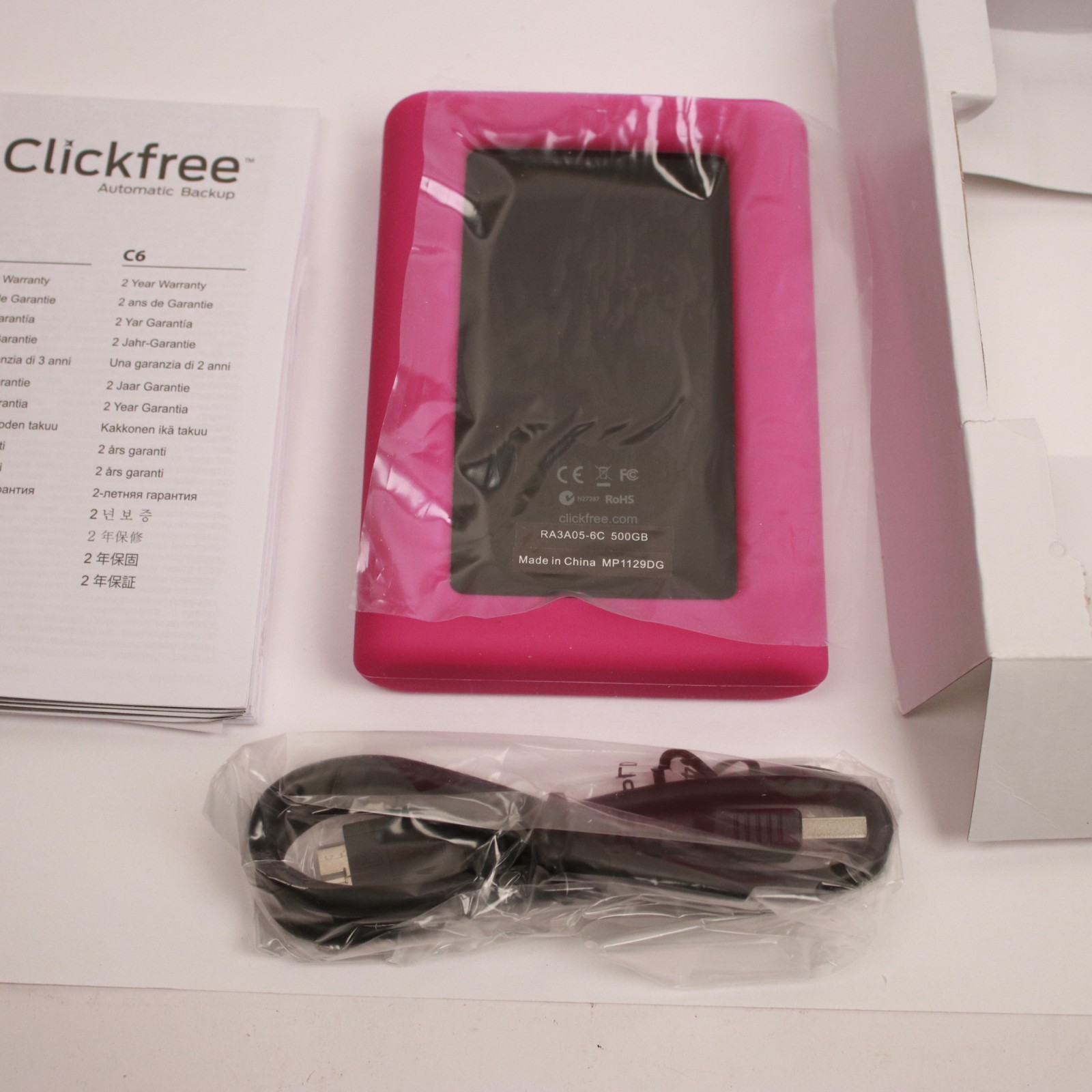 Clickfree C6 500GB Portable External HDD USB 3.0 Automatic Backup Black