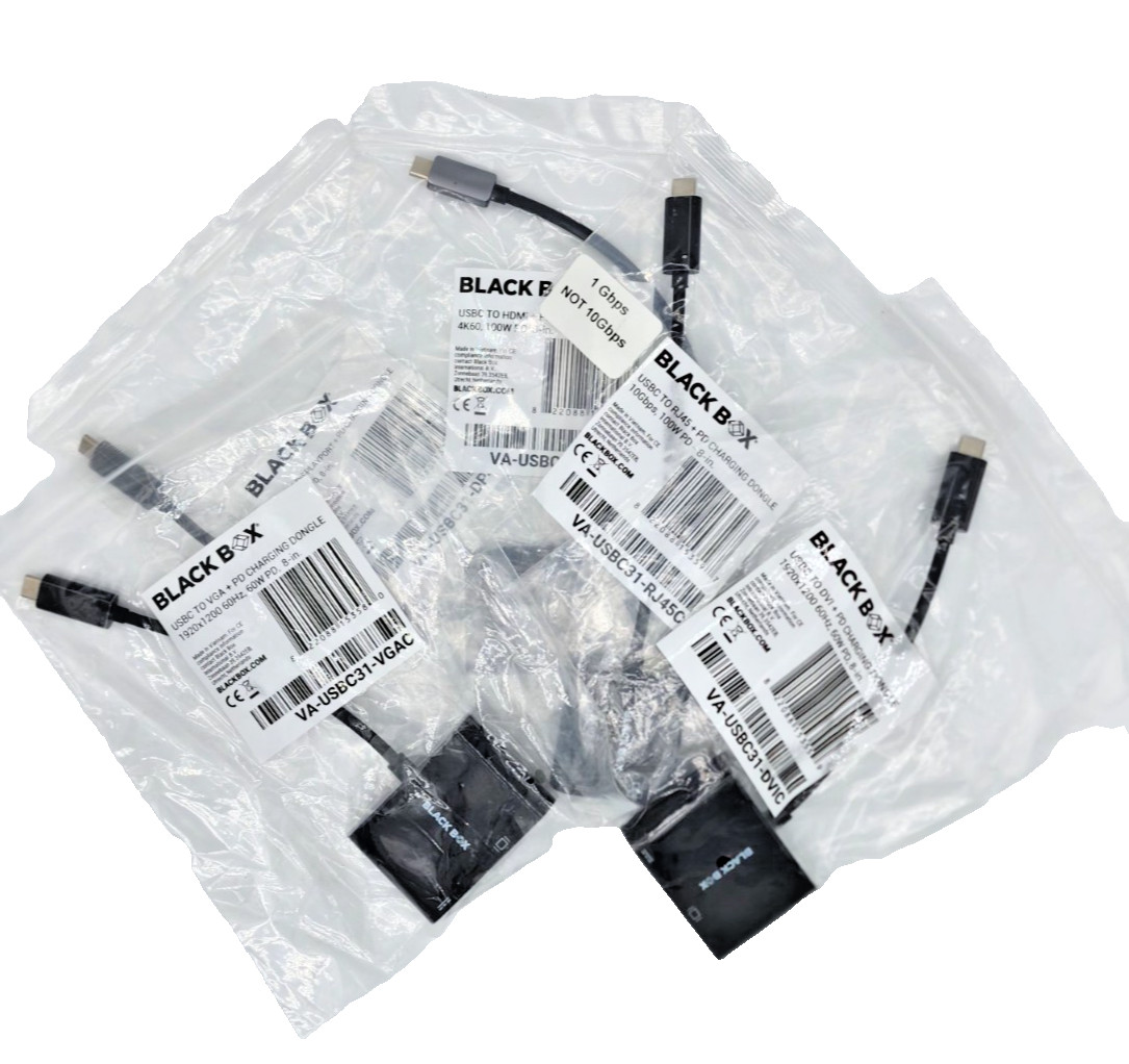 5 Pack Black Box USB-C PD Adapter Kit HDMI DP VGA DVI RJ45 4K 100W Docking Lot