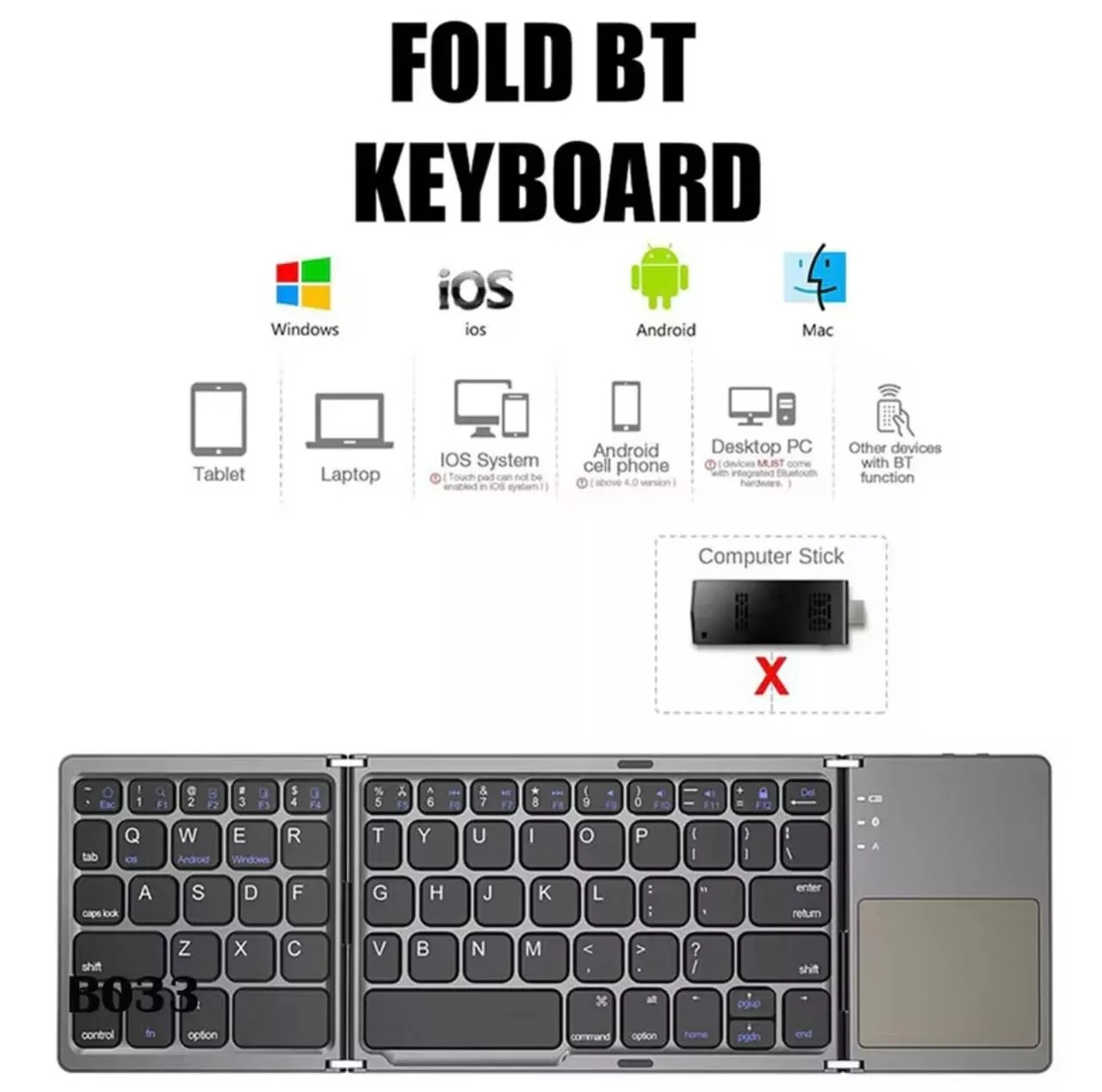 Mini Folding Wireless Bluetooth Keyboard with Touchpad for Laptop Tablet Phone