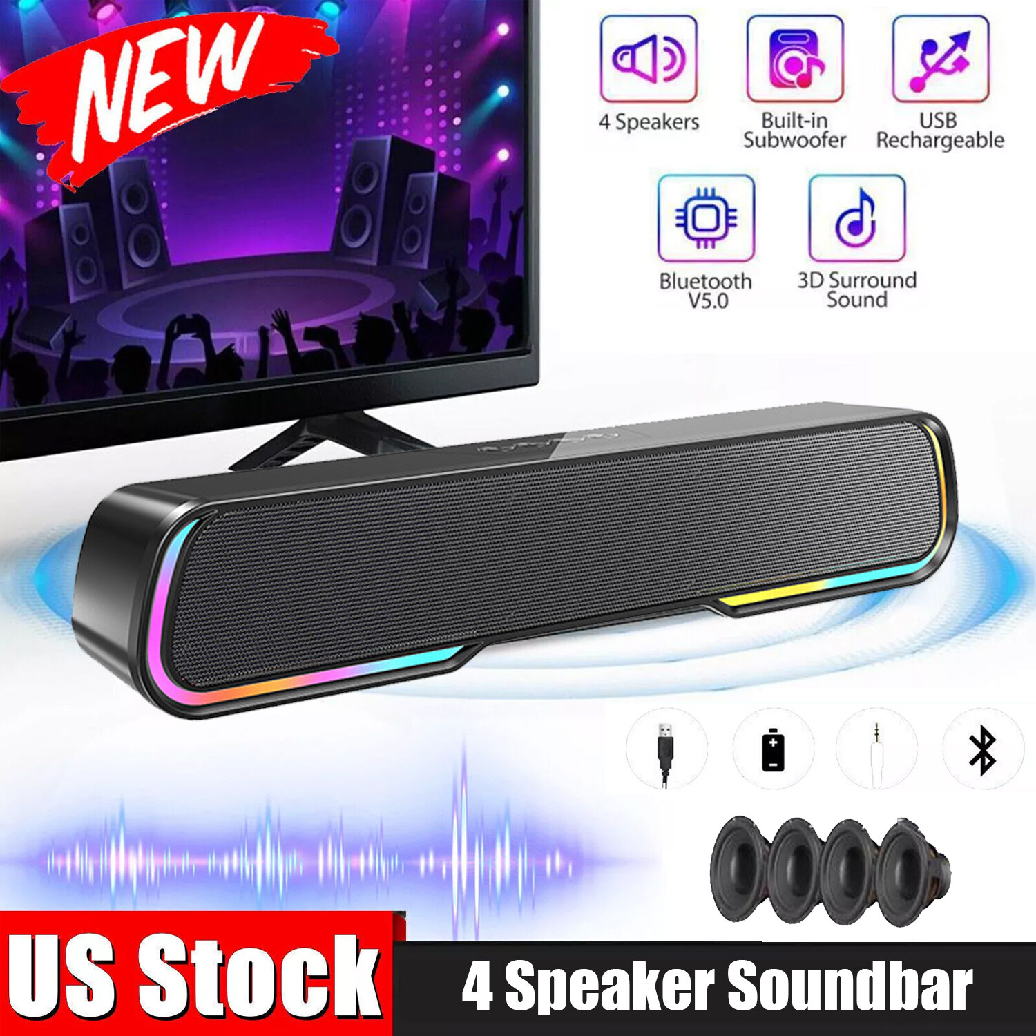 Home Theater Subwoofer Soundbar with Bluetooth Wireless Powerful TV Sound Bar