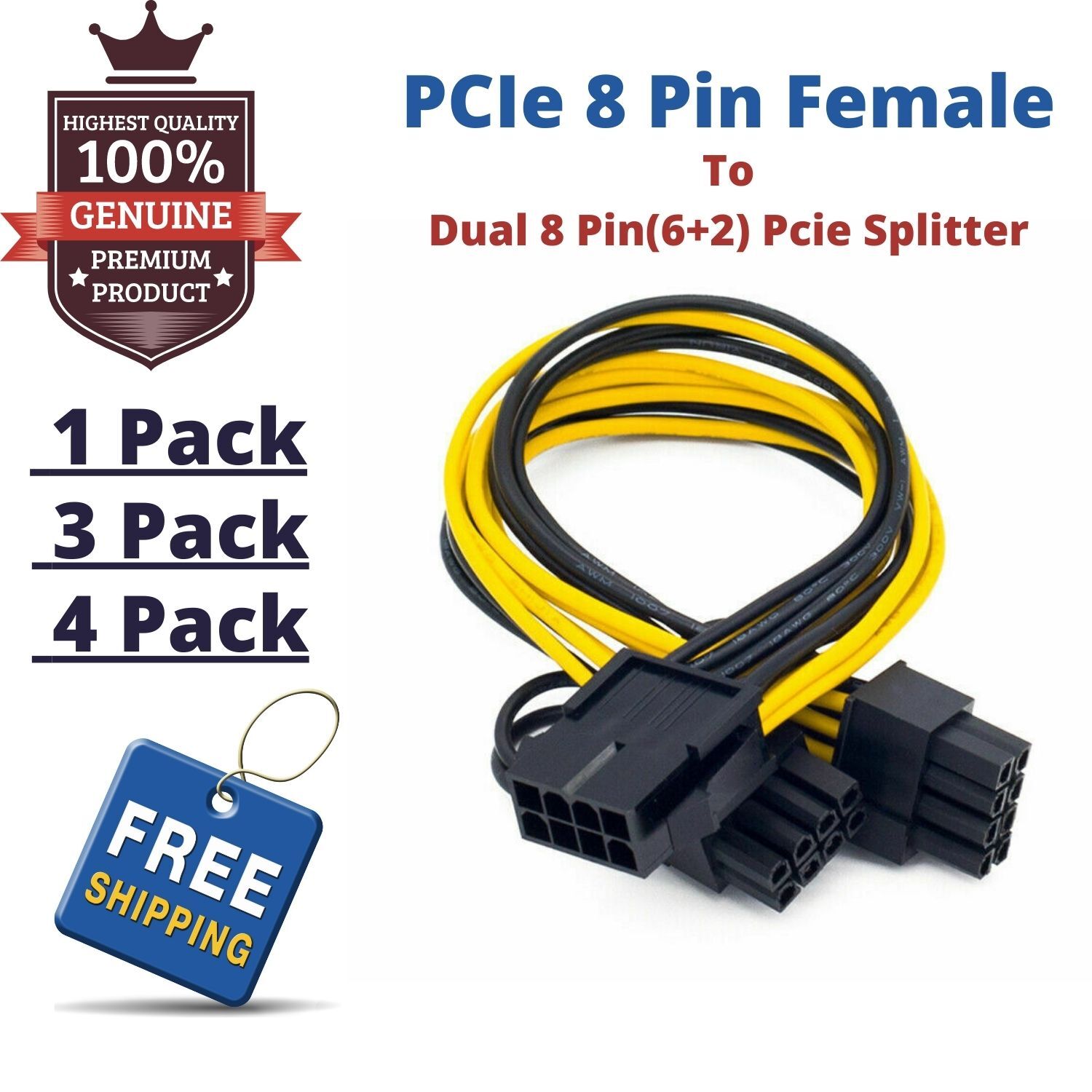 8 Pin to Dual 8 Pin(6+2) Pcie Splitter, 8 Pin GPU Power Cable PCI Express Adapte