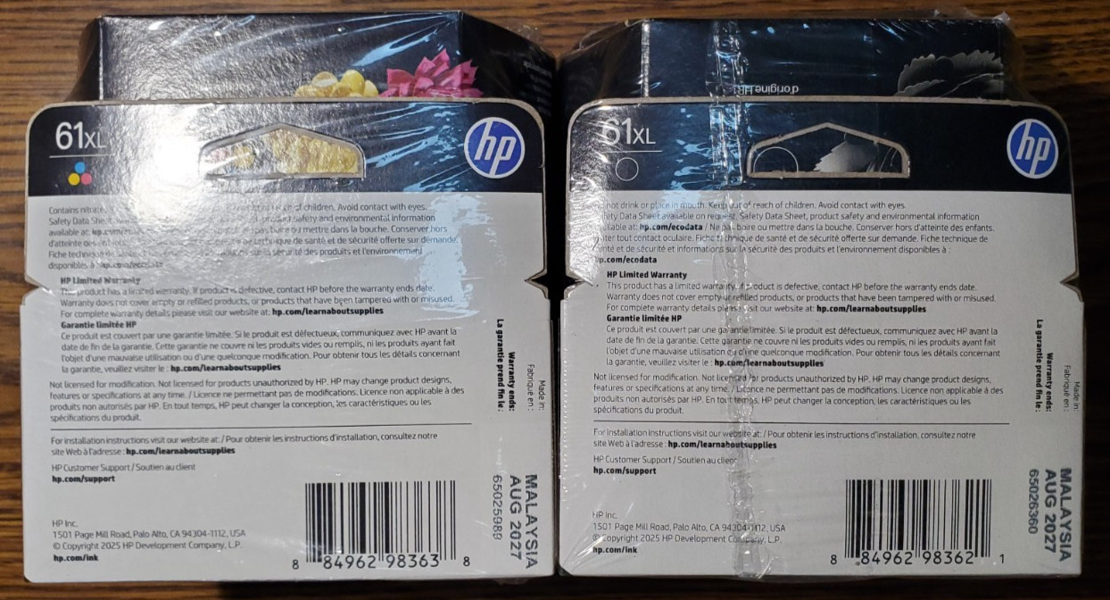 Lot of 8 Genuine HP 61XL Black & TriColor CH563WN CH564WN 2027