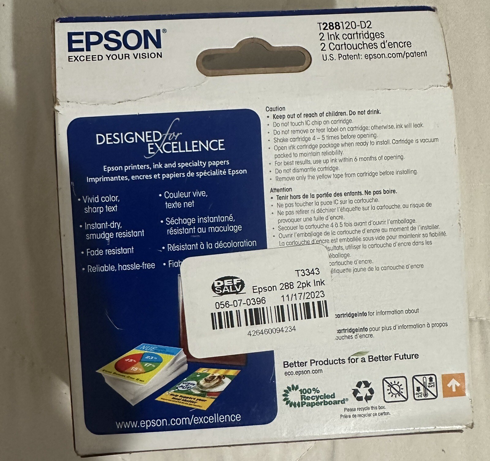 EPSON T288120-D2 DURABrite Ultra Black Dual Pack Standard Capacity Cartridge Ink