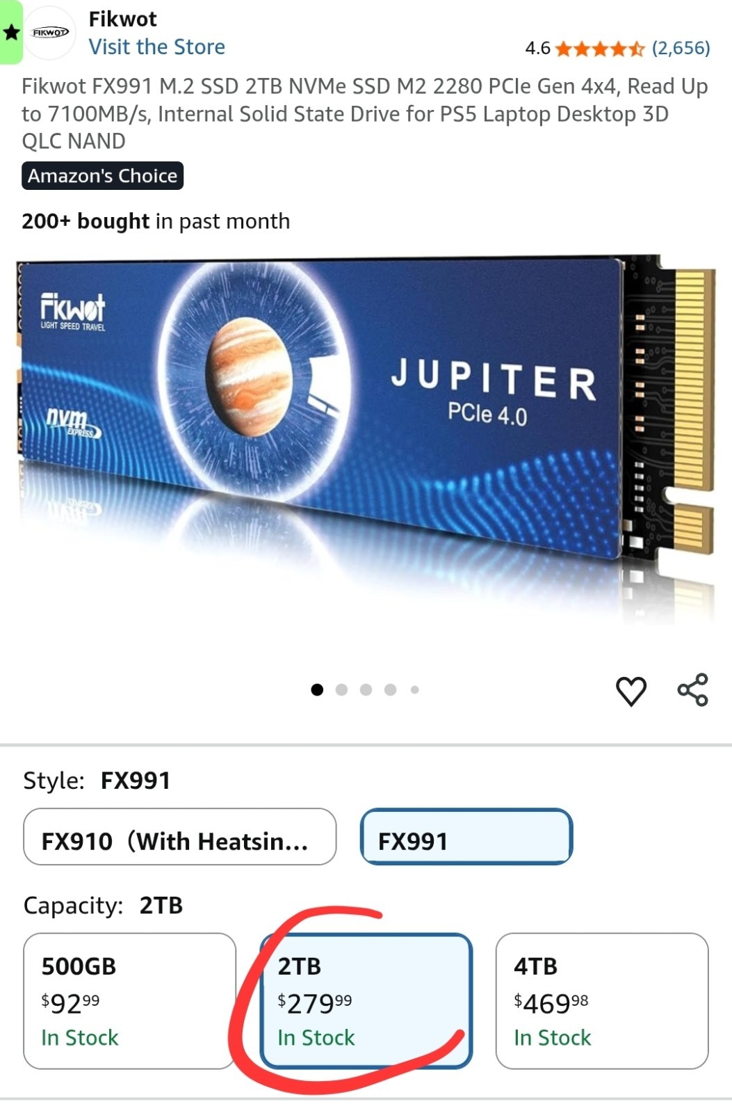 Fikwot Jupiter FX991 2TB NVMe M.2 SSD PCIe Gen4 x4 7300MB/s PS5 PC *NEW*