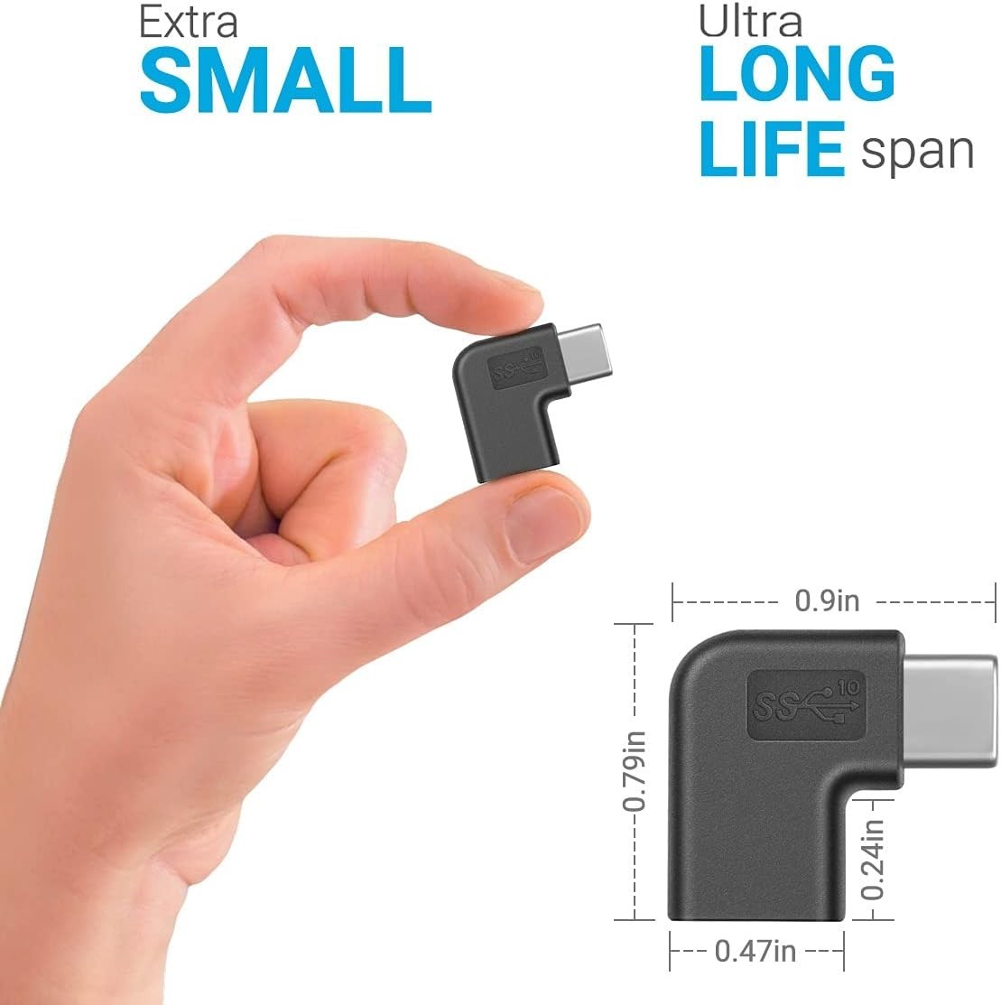 USB C Right Angle Adapter,90 Degree USB C to USB Type-C Male to Female Adapter C