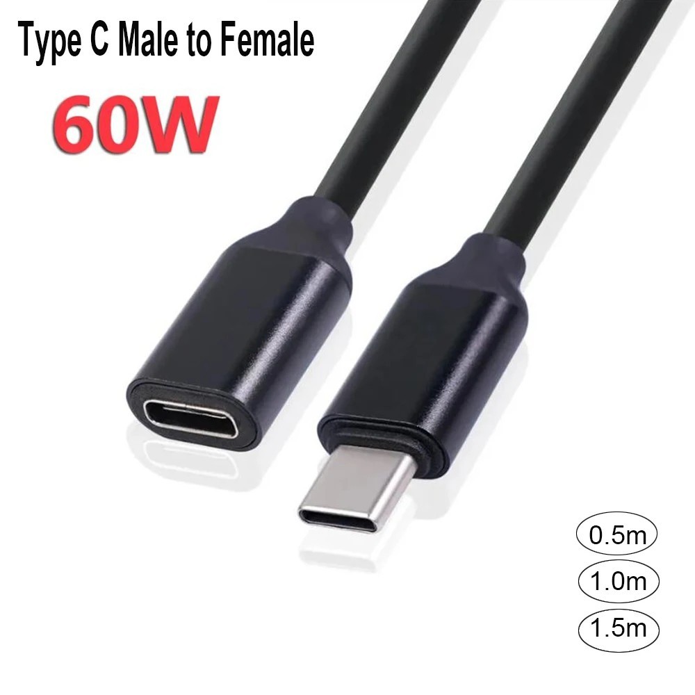 USB C Data Cables 60W Type-c Extension Cord Type-c Male To Female 3A Extension