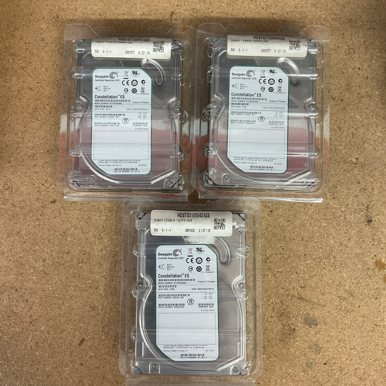 (3) Seagate Constellation ES 1000GB Internal 7200RPM 3.5″ (ST31000424SS) HDD