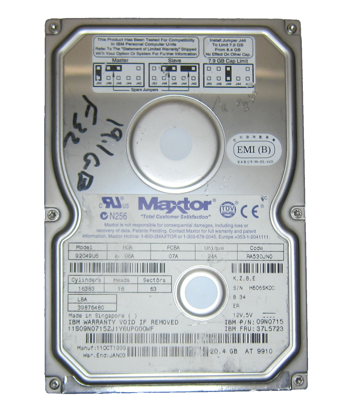 Genuine 20.4GB Maxtor 92049U6 3.5″ IDE / ATA Hard Disk Drive