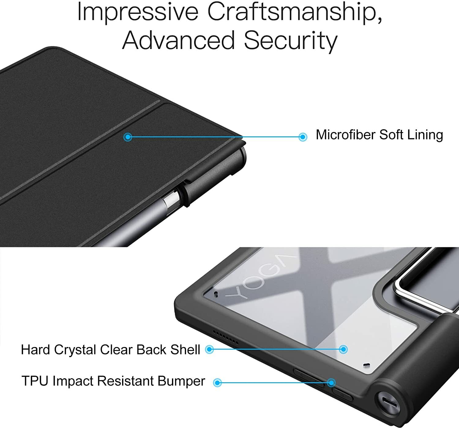 Hybrid Folio Case for Lenovo Yoga Tab 11 2021 Shockproof Cover Clear Back Shell