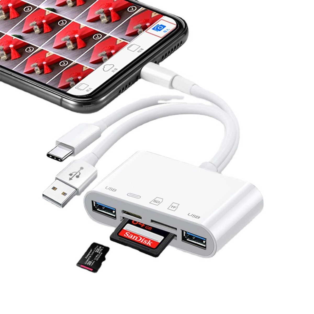 5 in 1 Multi Port OTG Card Reader Plug for iPhone iOS Android Type C Phone Table