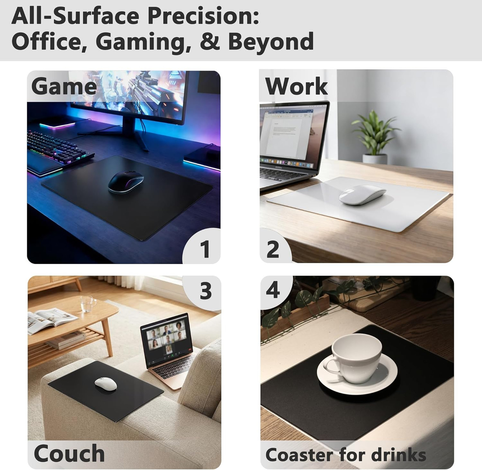 Glass Gaming Mouse Pad, Hard Surface, Micro-Etched for Precision, 13.7×9.8