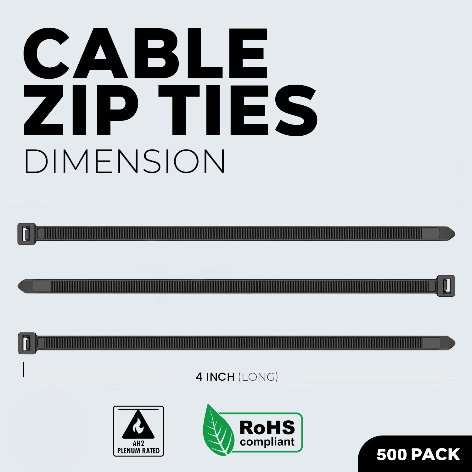 4″ inch Black Nylon Zip Ties Wire Cables 500 Pieces 18 Lbs Tensile